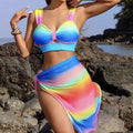 2026 New Rainbow Gradient Three-Piece Women's Swimsuit Set - Beach Vacation Seaside Bikini with Cover-Up