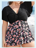 Women’s Conservative Floral One-Piece Swimsuit – High Waist Beach Dress-Style Swimwear with Skirt - RAC25JP2645WPSW