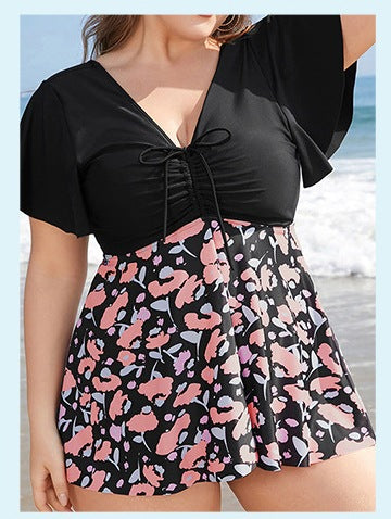 Women’s Conservative Floral One-Piece Swimsuit – High Waist Beach Dress-Style Swimwear with Skirt - RAC25JP2645WPSW