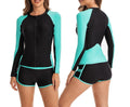 Floral Long-Sleeve Zip Surf Tankini – Women’s Two-Piece Athletic Swimsuit