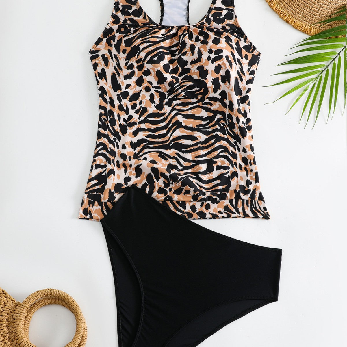 New Leopard Print Slim Fit High Waist Split Bikini Swimsuit