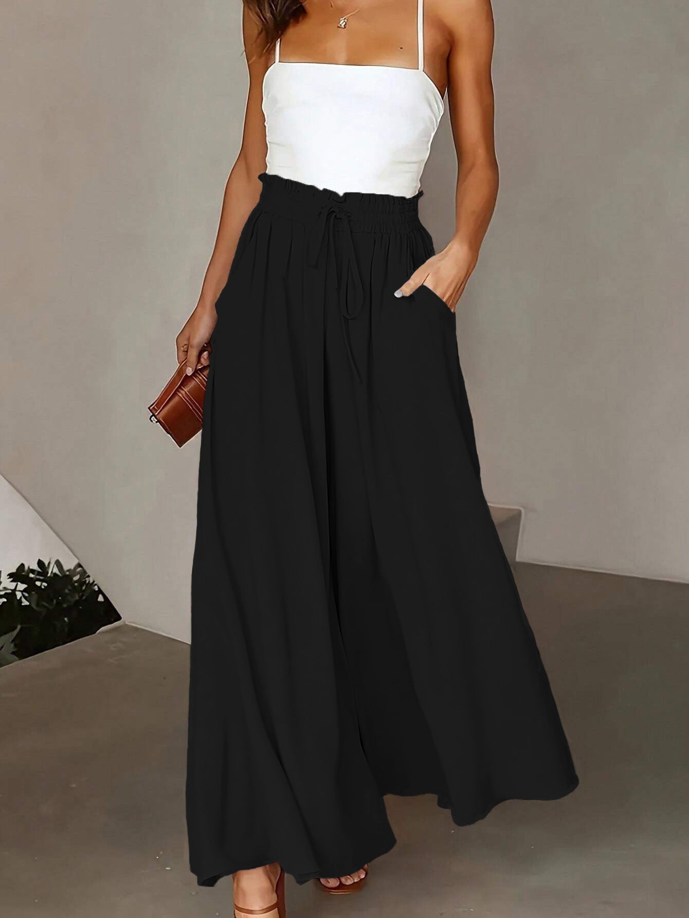 Plus Size Women’s Wide Leg Trousers – Summer Casual High Waist Flared Pants, Simple Design