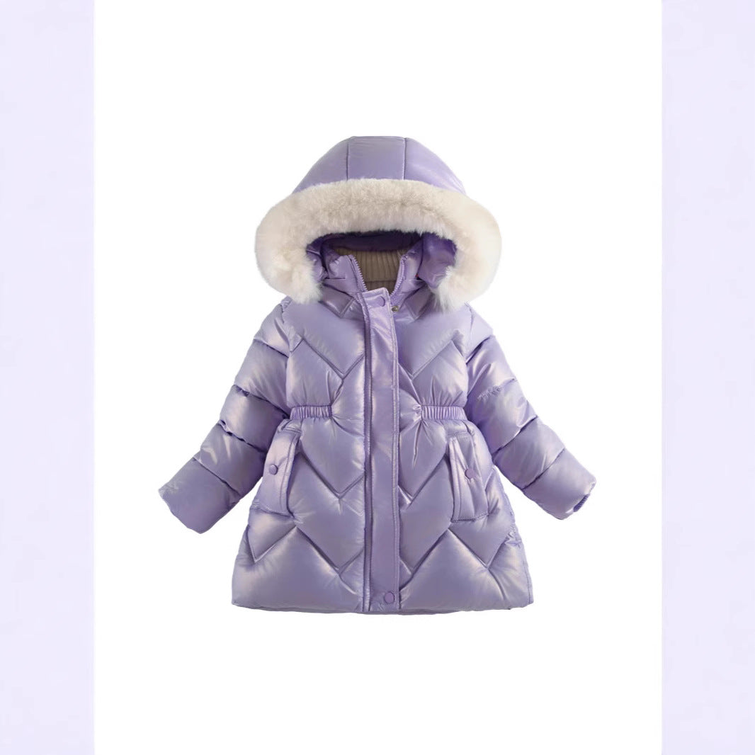 Girls' Bright Leather Waist Cotton Coat – Trendy Winter Outerwear for Small and Medium-Sized Children - RAC25JP3257GOW