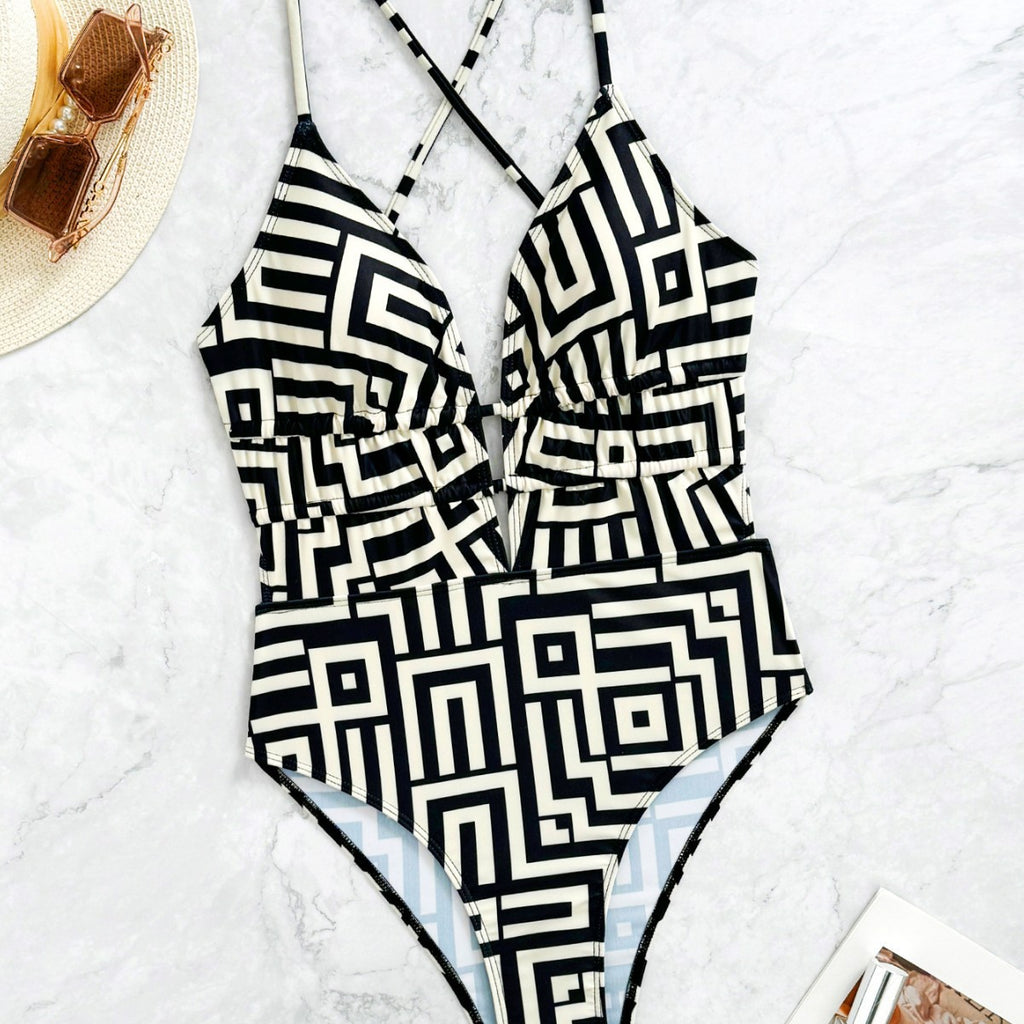 Backless Cross Strap Solid Color Slim Women's Bikini Swimwear