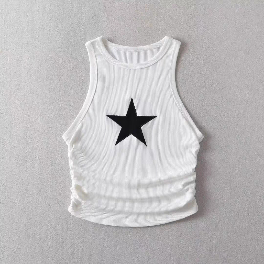 Girls’ Summer Vest – Baby Star Print Pleated Short Top Street Dance Style - RAC26JP5494BATT