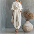 Solid Color Off-Shoulder T-Shirt with Pockets Casual Loose Two-Piece Set