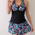 New Digital Printing Cross Shoulder Bikini Skirt Split Swimsuit