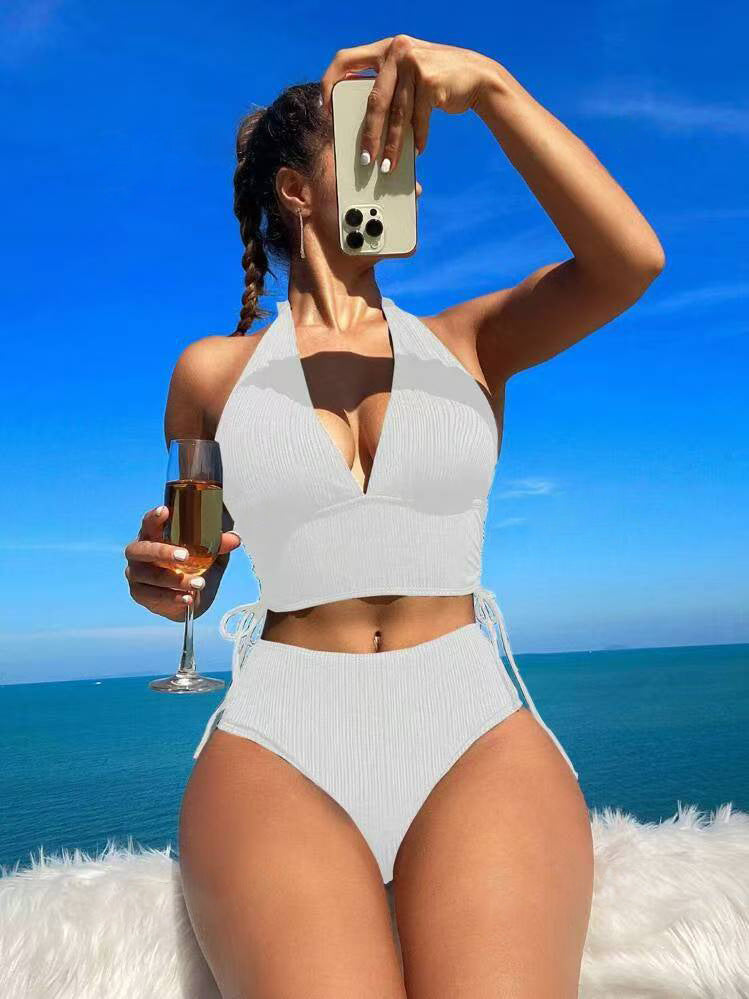 Swimwear Women Solid Color Split Bikini with Special Fabric