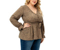 Plus-Size Women's V-Neck Long-Sleeve Tie-Up Top – Spring & Autumn New Style for Curvy & Chubby Girls