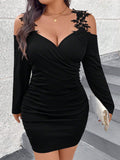 Plus Size Elegant Lace Bodycon Dress for Women – Autumn Winter Long Sleeve Slim Fit Hip Skirt