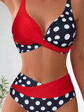 New Color Matching Wave Point Cross Backless Split Bikini Swimsuit for Women