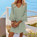 Women's Spring and Summer Floral Casual V-Neck Loose Simple Dress