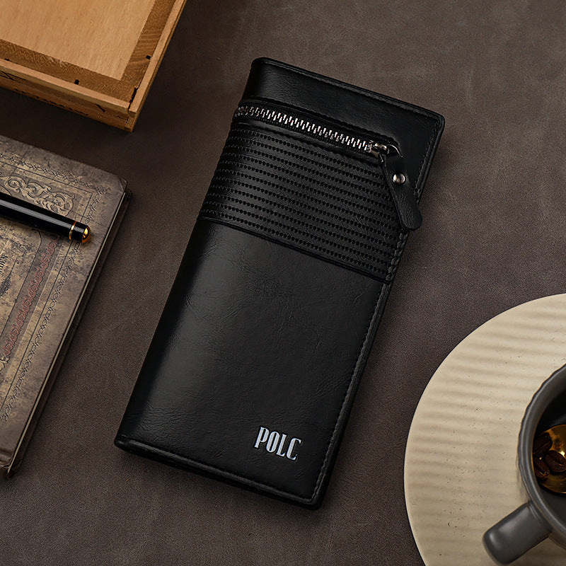 Men’s Long Bifold Wallet – Multi-Card Three-in-One Design, Retro Style, Multi-Functional Coin Purse