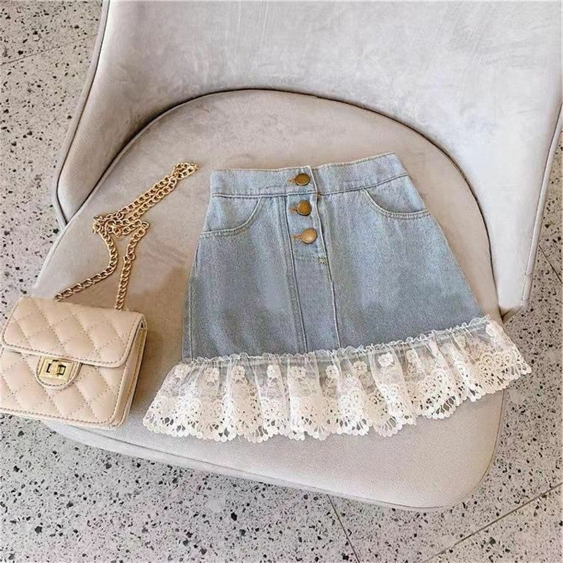 TIGirls’ Summer Lace Denim Skirt – Baby Stylish Fashionable Casual Wear - RAC26JP5438BATDAS