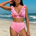 New Solid Color Ruffled Two-Piece Bikini Swimsuit for Women