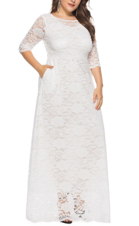 Women Plus Size Lace Pocket Evening Bridesmaid Dress