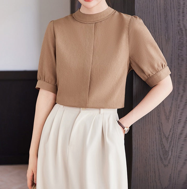 Round Neck Elegant Women's Shirt - Summer Short-Sleeved Breathable Everyday Top