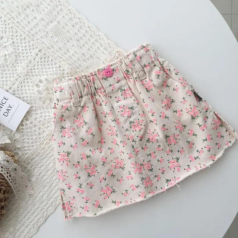 Girls’ Summer Denim Short Skirt – Korean Style Floral Fringed Princess Skirt for Baby Girls - RAC26JP5440BATDAS