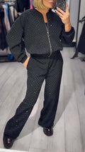 Women's Long Sleeve Round Neck Loose Zip Top and Pants Two-Piece Casual Set