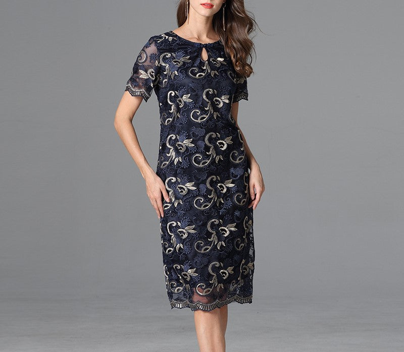 Embroidered Cheongsam Dress for Women – Elegant Summer Mother’s Dress, Modified Chinese Style Retro A-Line Lace Dress with Teard