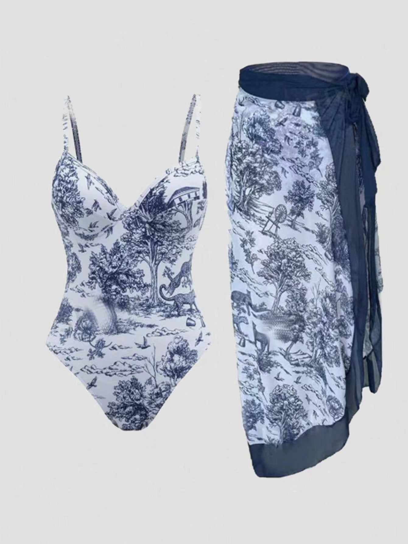 One-Piece Swimsuit Set for Women - Tight-Fit Slimming Long Cover Dress, Sun-Protective Two-Piece Swimwear