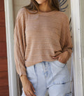 Striped Ribbed Trim Round Neck Sweater