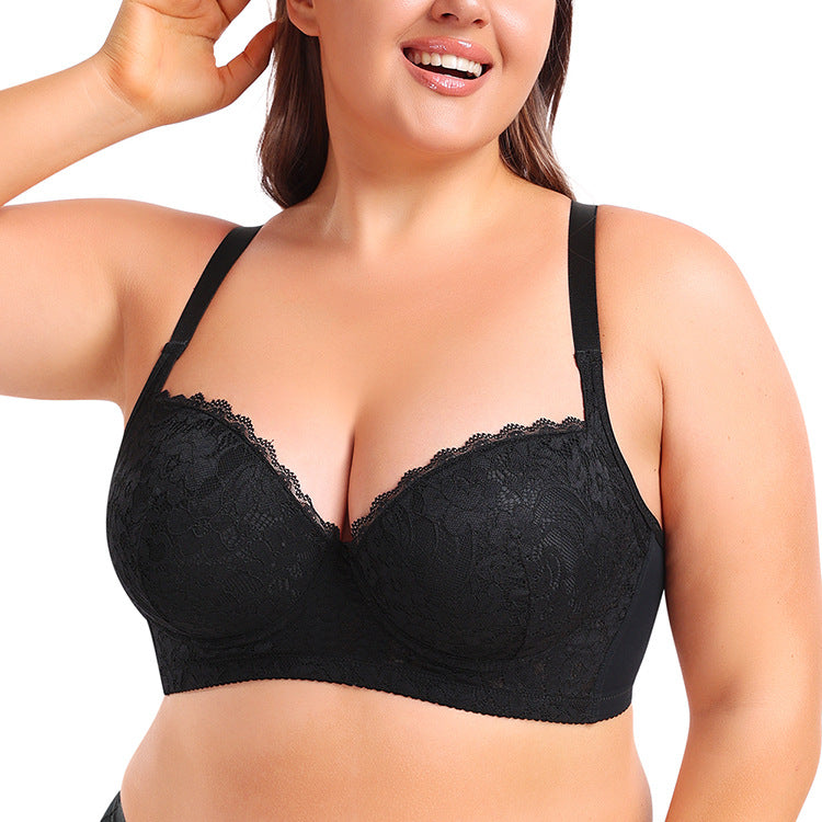 Super Plus Size Comfortable Push-Up Lace Bra with Steel Ring Support and Adjustable Straps