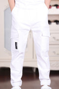 Kids Boys New Summer Style Casual Overalls Trousers White Black Khaki Elastic Belt Full Length Pants