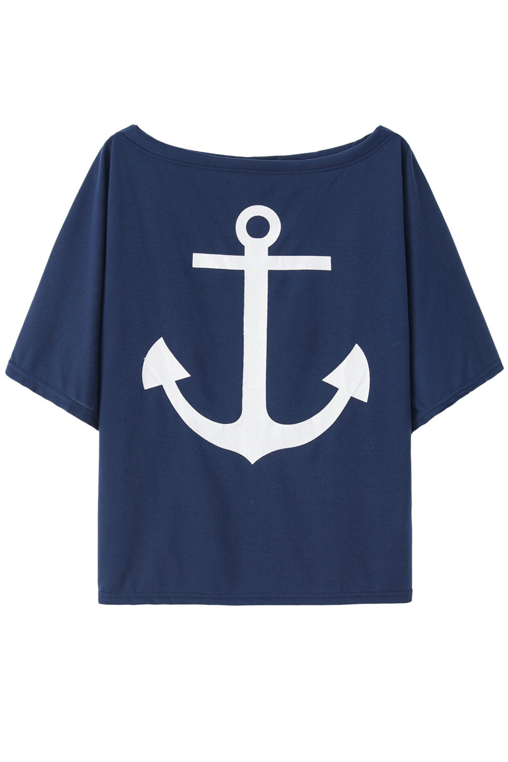 Women Comfy Ship Anchor Printed Off-Shoulder Sleeve Relaxable & Casual T-Shirt