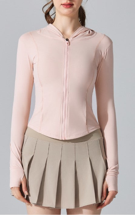 Summer Ice-Feel Original Yarn Sunscreen Hooded Sports Jacket - Lightweight Long Sleeve Tight-Fit Yoga & Running Top