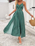 Women's Summer Sleeveless Printed Suspender Waist Maxi Dress