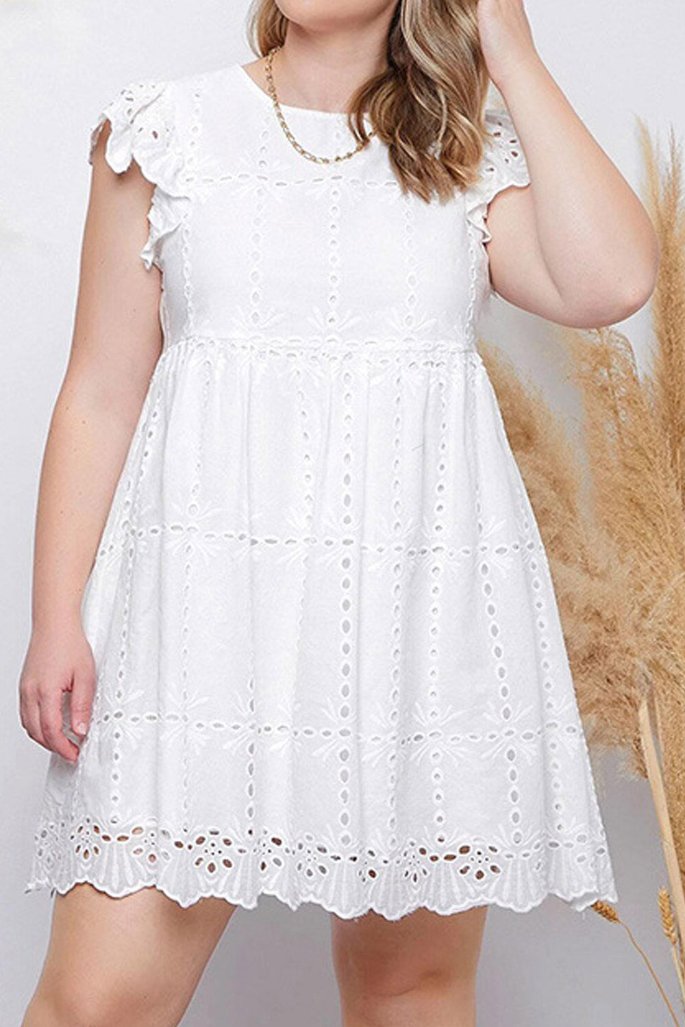 Women Plus Summer Ruffles Sleeve High Waist Casual Dress
