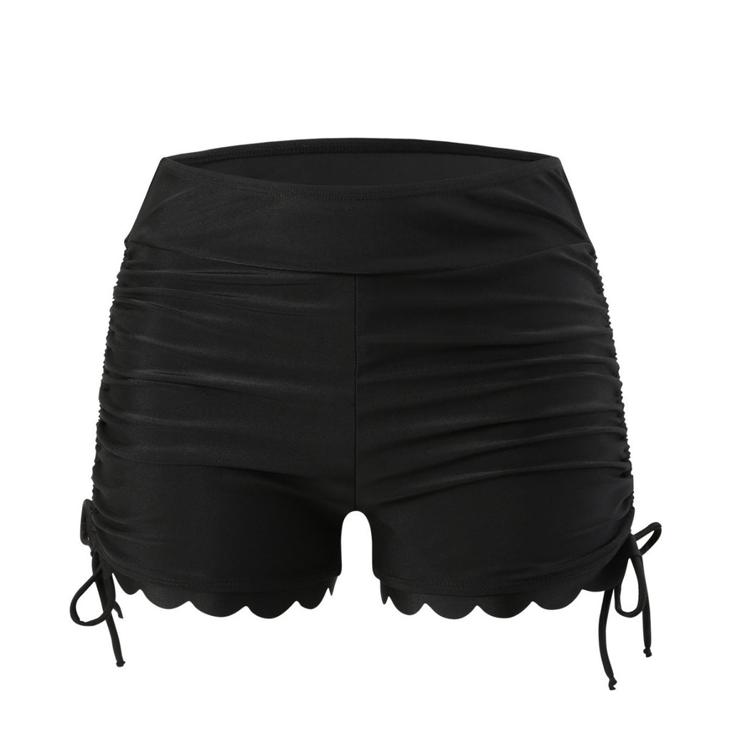 Women's Solid Color High Waist Lace Drawstring Bikini Surfing Beach Swimming Trunks