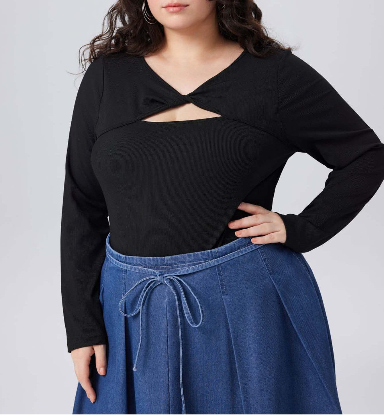 Plus Size Women’s Casual Simple Jumpsuit – High Waist, Slim Fit, Long Sleeve Top