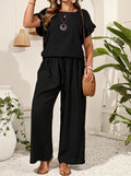 Women’s Two-Piece Set – Short-Sleeve T-Shirt with Elastic Waist Long Pants Casual Outfit
