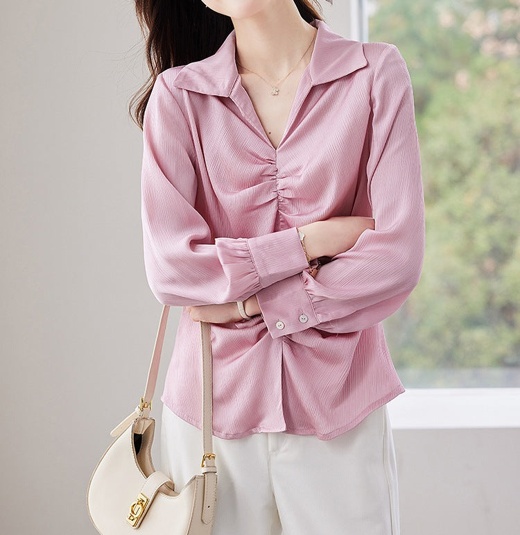 Women's Pleated Long Sleeve Shirt - New Spring & Autumn Fashion Top
