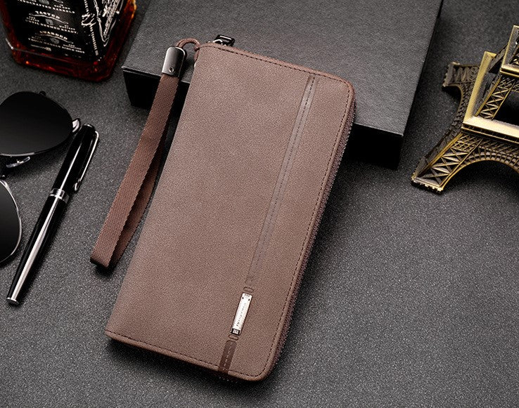 Men’s Double Zipper Business Clutch Wallet – Large Capacity Long Wallet with Mobile Phone Storage