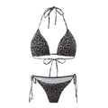 Leopard Print Lace-Up Neck Backless Three-Piece Split Swimsuit for Women
