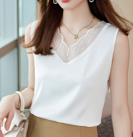 Women's Apricot Satin Chiffon Vest - Elegant Lightweight Inner Top for Spring & Fall