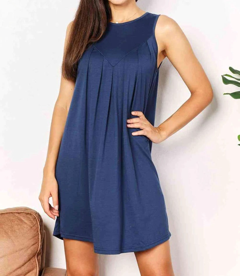 Women's Double Take Round Neck Sleeveless Mini Dress
