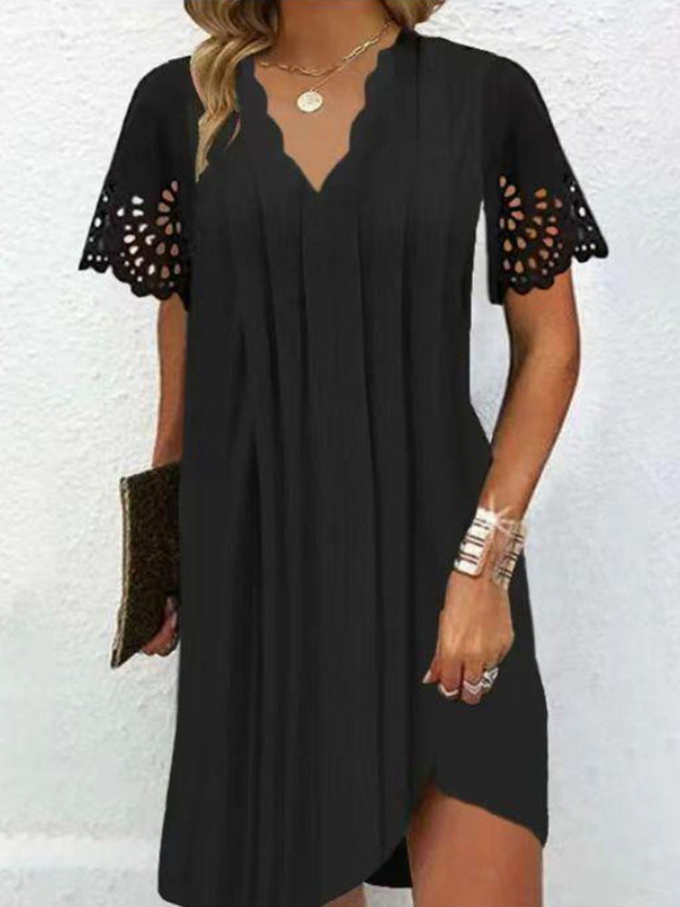 Women's Summer Round Neck Solid Color Versatile Dress