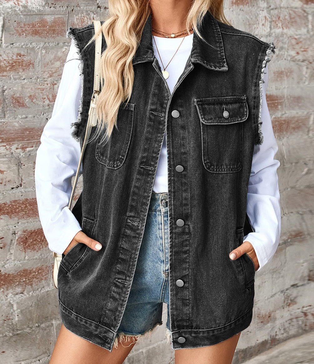 Women’s New Washed Denim Loose Vest Cardigan Top