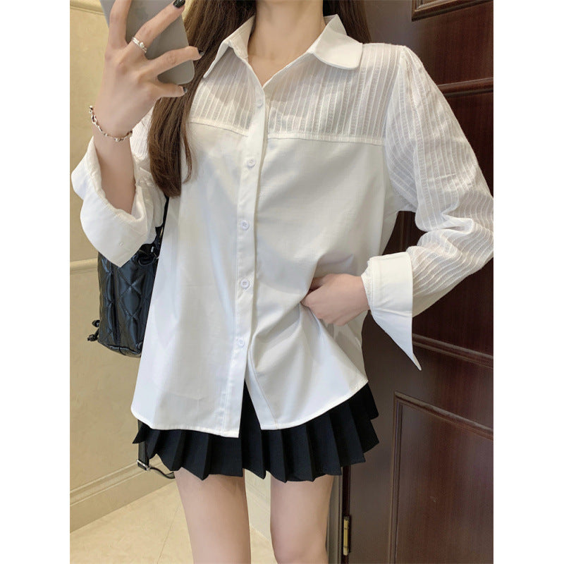 Women's Elegant White Button-Down Blouse – Spring & Autumn Lightweight Long Sleeve Office Casual Shirt
