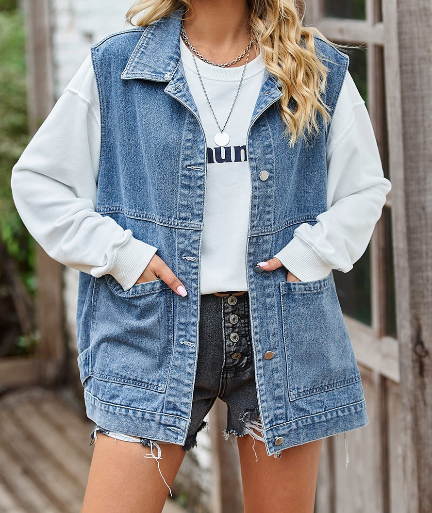 Women’s New Loose Casual Denim Vest – Sleeveless Top