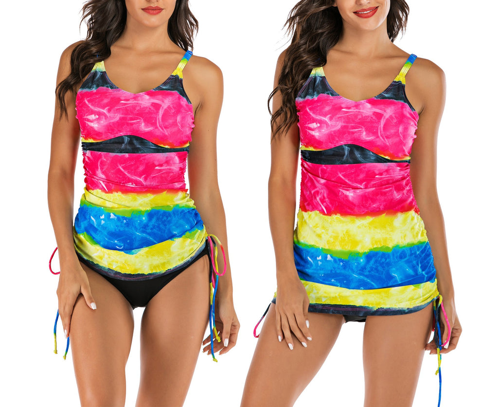 Women’s Sleeveless Two-Piece Swimsuit – Hot Spring Vest Top & Drawstring Bottom Swimwear Set