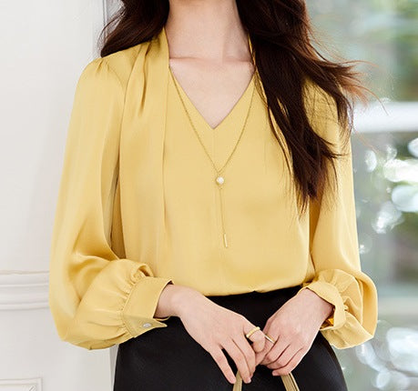 Women's Long-Sleeved Shirt - Elegant Spring & Autumn Workplace Fashion