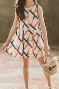 Kids Girls Lovely Printed Pattern Easy Round Neck Summer Sleeveless A-Line Casual Dress