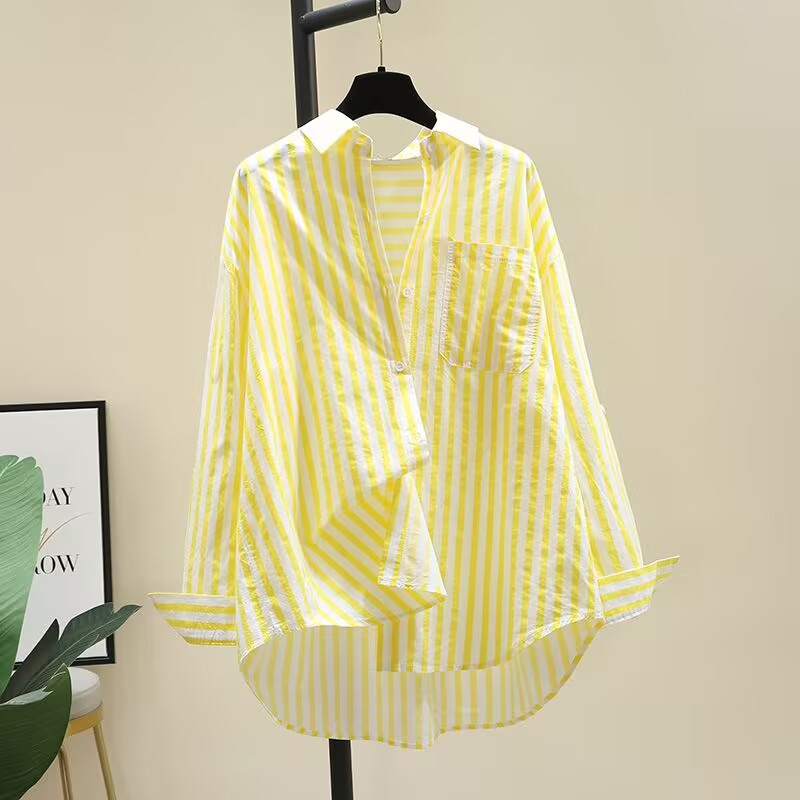 Women's Printed Striped Shirt - Spring New Style, Loose-Fit Fashion Cardigan Long-Sleeve Top