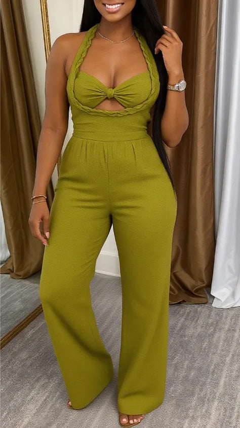 Women's Halter Neck Solid Color Casual Jumpsuit