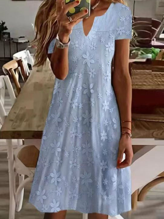 Women's Elegant Solid Color V-Neck Short Sleeve Dress